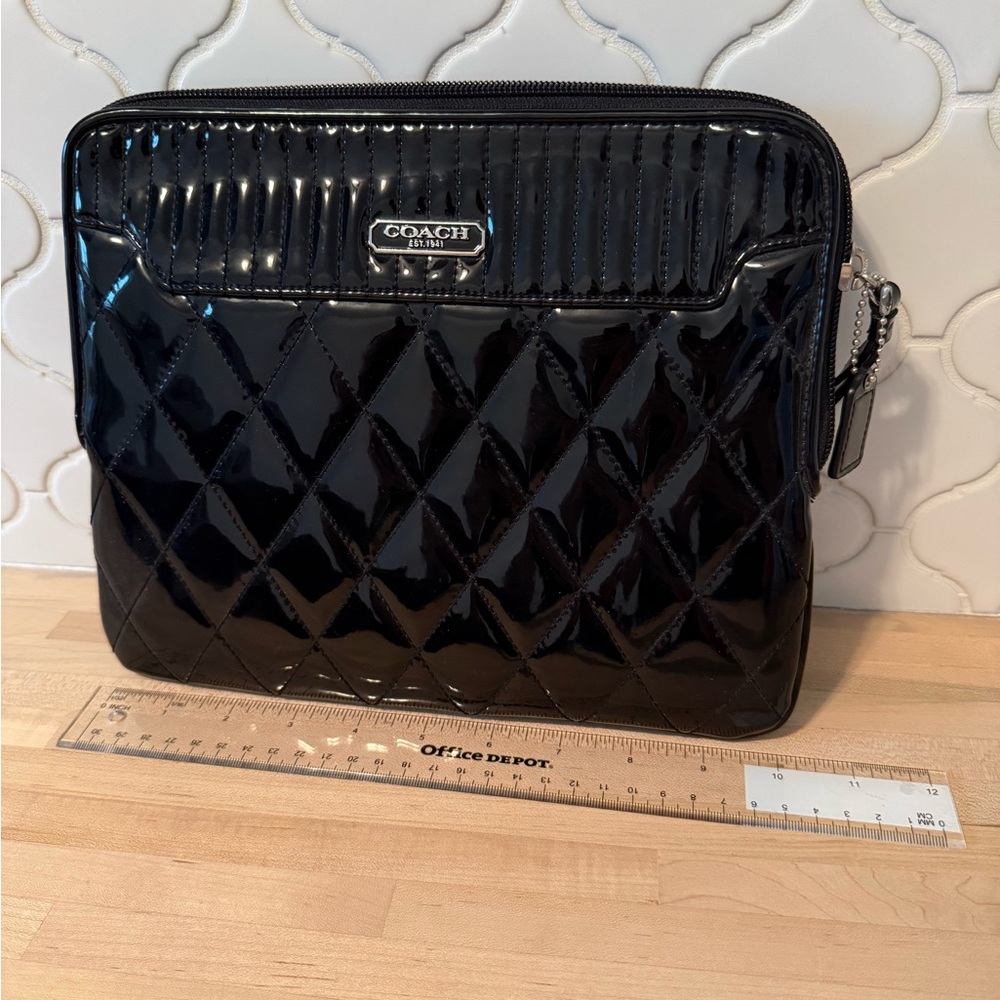Coach Patent Leather Black Quilted iPad/Kindle Bag